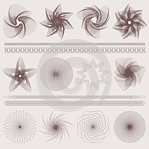 Guilloche pattern, watermarks, borders (currency)