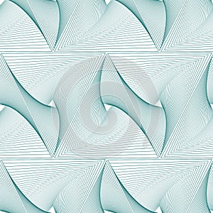 Guilloche vector background grid. Seamless pattern. Moire ornament texture with waves. Green triangle tile.