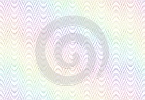 Guilloche watermark texture. Textured passport paper, banknote secure rainbow pattern and color line waves vector photo