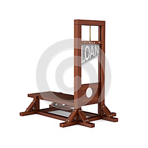 Guillotine with text loan on white background. Isolated 3d illustration