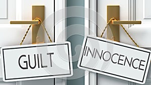 Guilt and innocence as a choice - pictured as words Guilt, innocence on doors to show that Guilt and innocence are opposite