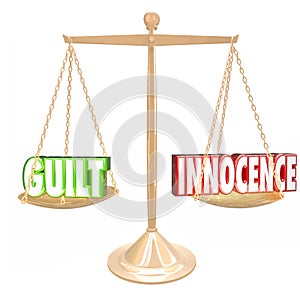 Guilt Vs Innocence 3d Words Gold Scale Judgment Decision Verdic photo