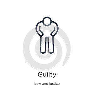 Guilty icon. Thin linear guilty outline icon isolated on white background from law and justice collection. Line vector guilty sign