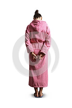 Guilty woman in pink dressing gown