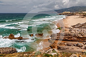 Guincho Beach on Atlantic Ocean in Stormy Weather near Lisbon