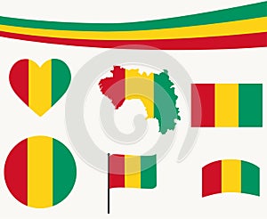 Guinea Flag Map Ribbon And Heart Icons Vector Illustration AbstractCollection
