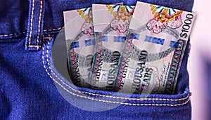 Guinea 20000 Francs Banknotes in Pocket of Jeans