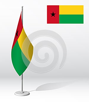 GUINEA BISSAU flag on flagpole for registration of solemn event, meeting foreign guests. National independence day of GUINEA.