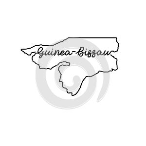 Guinea-Bissau outline map with the handwritten country name. Continuous line drawing of patriotic home sign