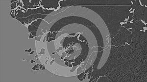 Guinea-Bissau outlined. Bilevel