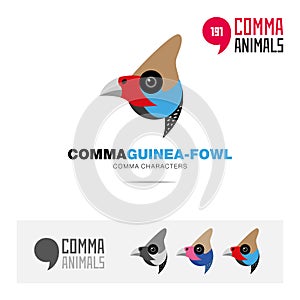 Guinea-fowl bird concept icon set and modern brand identity logo template and app symbol based on comma sign