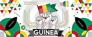 Guinea national or independence day banner for country celebration. Flag of Guinea with raised fists. Modern retro design with
