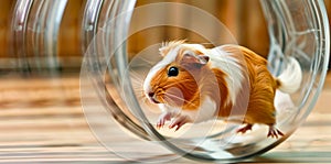 A guinea pig exercises energetically in a wheel