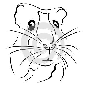 Guinea pig funny face drawn with black lines, flat style. Design suitable for tattoos, minimalism, decor, paintings