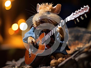 Guinea pig guitarist with tiny guitar