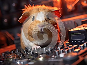 Guinea pig jamming to music on MP player