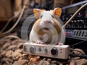 Guinea pig jamming to music on MP player