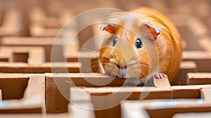 A guinea pig navigating a miniature maze