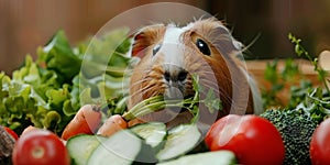 guinea pig quietly nibbling on fresh vegetables created with Generative AI technology