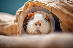 guinea pig squeaking from within a hideout