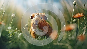 Guinea pig is standing in grass