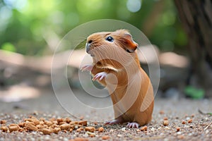 guinea pig standing on hind legs, reaching for food