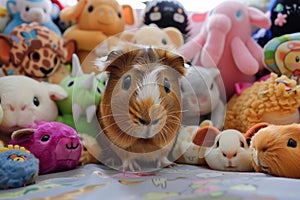 guinea pig surrounded by animalthemed soft toys