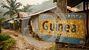 Guinea sign on a street in the village of guinean photo