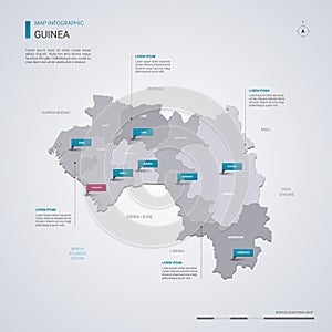 Guinea vector map with infographic elements, pointer marks