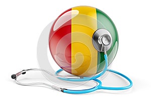 Guinean flag with stethoscope. Health care in Guinea concept, 3D rendering