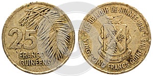 25 Guinean franc coin, 1987, both sides, photo