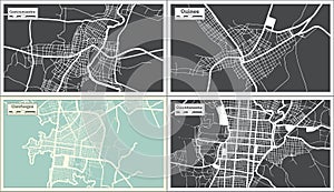 Guines, Cienfuegos, Guantanamo and Contramaestre Cuba City Maps Set in Retro Style