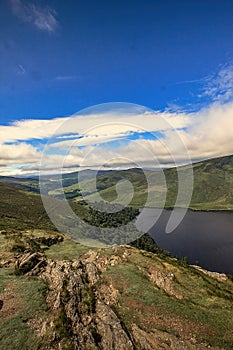 Guiness Lake, Glendalough, Wicklow Mountain, Ireland, Sunny dramatic sky,