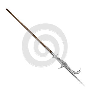 Guisarme Pole Weapon on white. 3D illustration