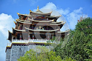 Guishan Si monastery on the background of blue sky Shangri-la