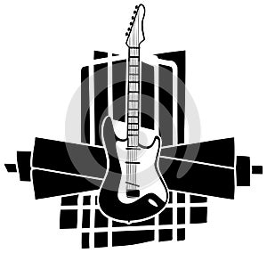 Guitar on abstract black decoration