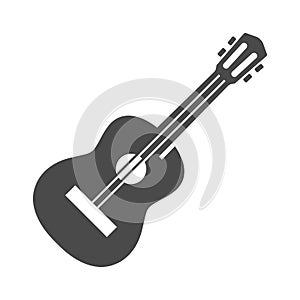 Guitar acoustic or electric bold black silhouette icon isolated on white. Ukulele, rock music tool.
