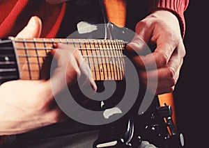 Guitar acoustic. Electric guitar, guitarist, musician rock. Musical instrument. Guitars, strings. Music concept. Play