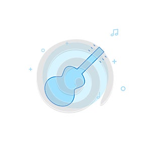 Guitar, acoustic guitar, six string guitar flat vector icon. Filled line style. Blue monochrome design. Editable stroke