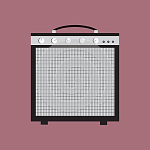 Guitar amplifier icon. Vector illustration of the device. Flat style design with long shadow.