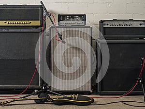 Guitar amplifiers in recording studio photo