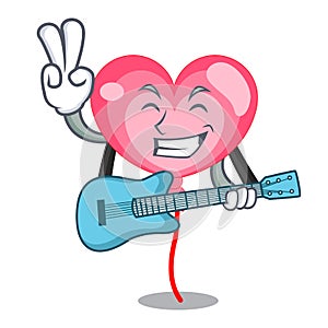 With guitar ballon heart mascot cartoon