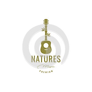 Guitar bamboo logo design vector