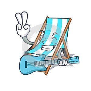 With guitar beach chair mascot cartoon