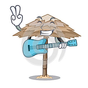 With guitar beach shelter under the umbrella cartoon