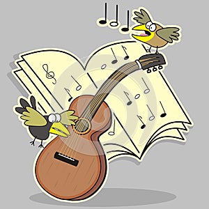 Guitar and bird, banner, music school, education