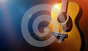 Guitar and blank grunge stage background photo
