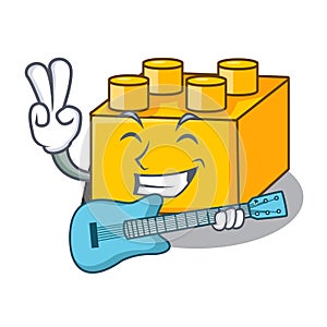 With guitar building Blocks tyos Isolated on cartoon