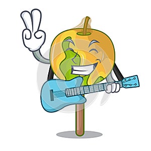 With guitar candy apple mascot cartoon