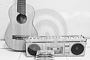 Guitar and cassette player